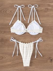 SHEIN Swim 女士纹理两件套比基尼套装夏季海滩 - 白色 - 查看 6
