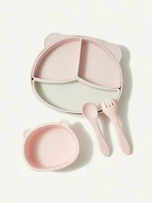 Cozy Pixies 5pcs/set Baby Feeding Set With Silicone Suction Bowl, Bib, Training Bowl, Fork And Spoon