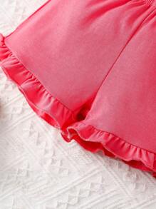 女婴花卉印花盖袖上衣和短裤套装 - 彩色 - 查看 4