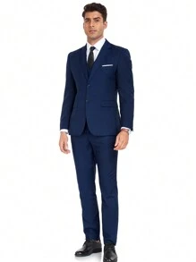 男士3件套西裝套裝,包含一件西裝外套、一件長袖襯衫和一條褲子 - 藏蓝色 - 查看 3