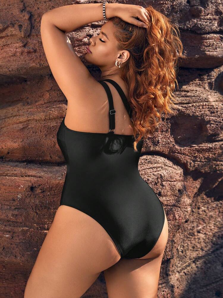 Summer Plus Size Asymmetric Neckline One-Piece Swimsuit