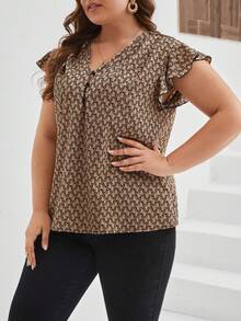 SHEIN Frenchy Kích thước lớn Của phụ nữ Nút Hoa In Tay áo xù Áo sơ mi - Nhiều màu - Xem 4