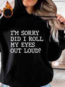 大码保暖抓绒卫衣，带口袋秋冬休闲抓绒卫衣，大码女装 - 黑色 - 查看 1