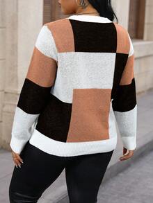 Calvaya 女款大尺碼對比色圓領休閒毛衣 - 彩色 - 查看 2