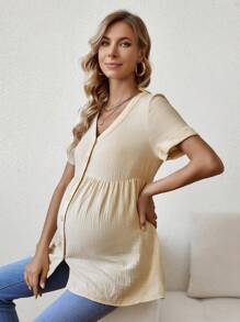 SHEIN Maternity V Neck Button Up Blouse - Khaki - View 6