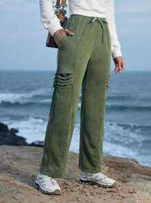 In My Nature Solid Color Drawstring Waist Outdoor Pants