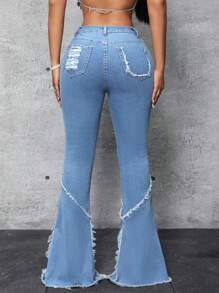 SHEIN SXY Women'S Frayed Hem Flare Leg Denim Jeans - Multicolor - View 3