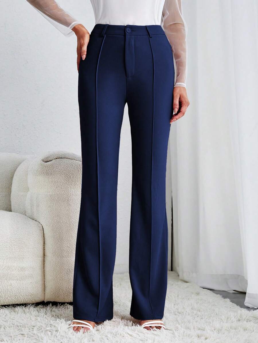 SHEIN Tall High Waist Flare Leg Pants - Navy Blue - View 1