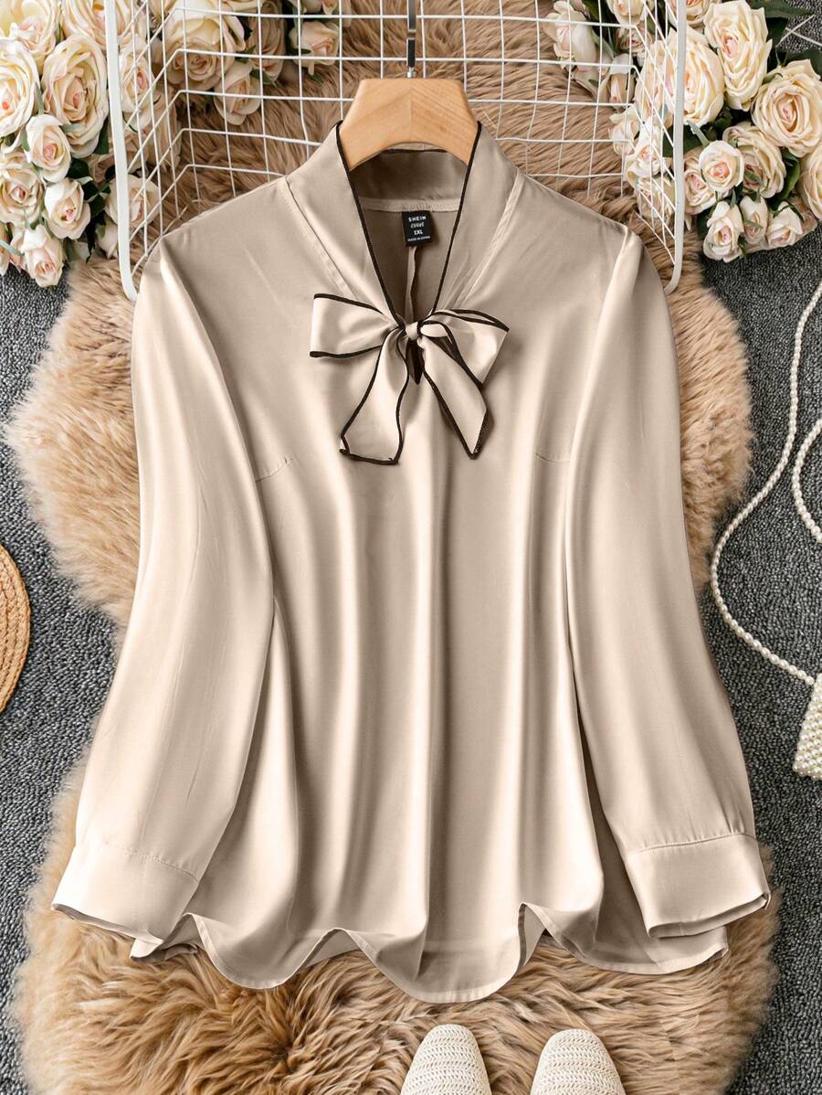 DreamSkyne 女式加大號打結通勤襯衫