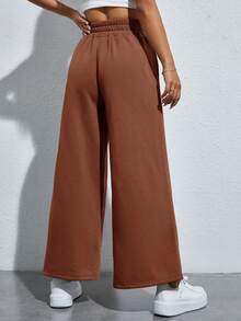 SHEIN PETITE Women's Wide Leg Sweatpants With Patch - Brown - View 2