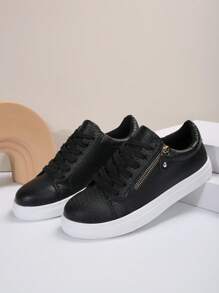 Women's Casual Sports Shoes With Snake Skin & Zipper Decor, Fashionable And Versatile