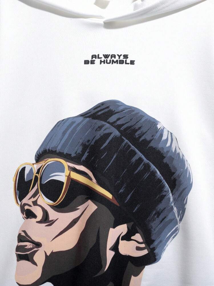 Tween Boys' Casual Street Style Printed Hooded Knit Sweatshirt With Characters Pattern