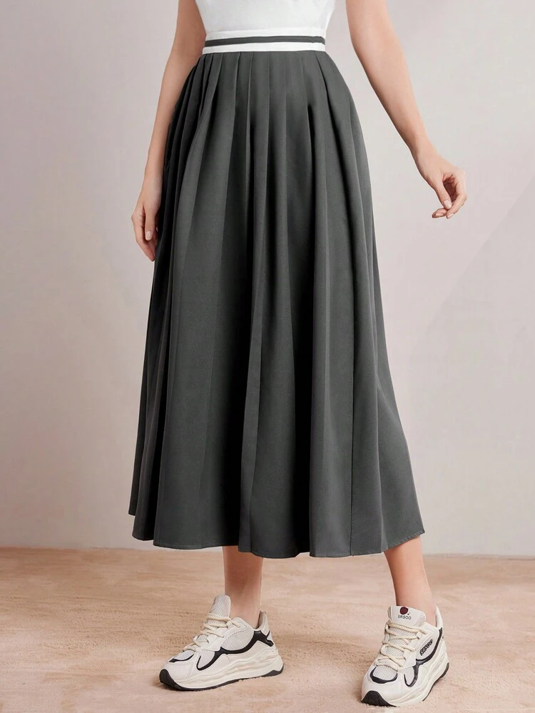 Women's Elastic Waist Pleated Skirt