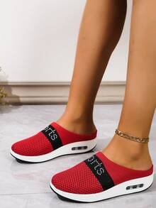 Women's Casual Sports Uppers, Hot Diamond Wedge Heels, Thick-Soled Toe-Toe Half Slippers, Plus Size Red Spring And Autumn Women's Shoes - Red - View 2