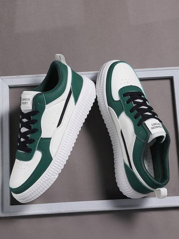 Men'S Colorblock Casual Sneakers, Lace Up Soft Sole Flat Comfortable Skate Shoes For Men