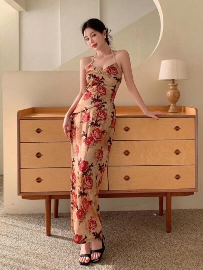 EastFlair 2-Piece Asymmetrical Hem Party & Spring Outing Outfit For Women, New Chinese Style Choker Clasp Decor