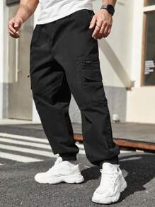 Manfinity LEGND Pantalones De Hombre De Talla Grande Con Puños Elásticos Y Bolsillos Laterales Con Solapa - Negro - Ver 5