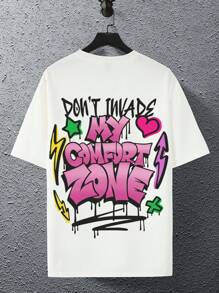 Manfinity LEGND Men Slogan Print Short Sleeve Colorful Graffiti Casual T-Shirt, Boyfriend Gift - White - View 2