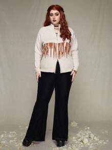 ROMWE PUNK Plus Size Monogram Zip Cardigan