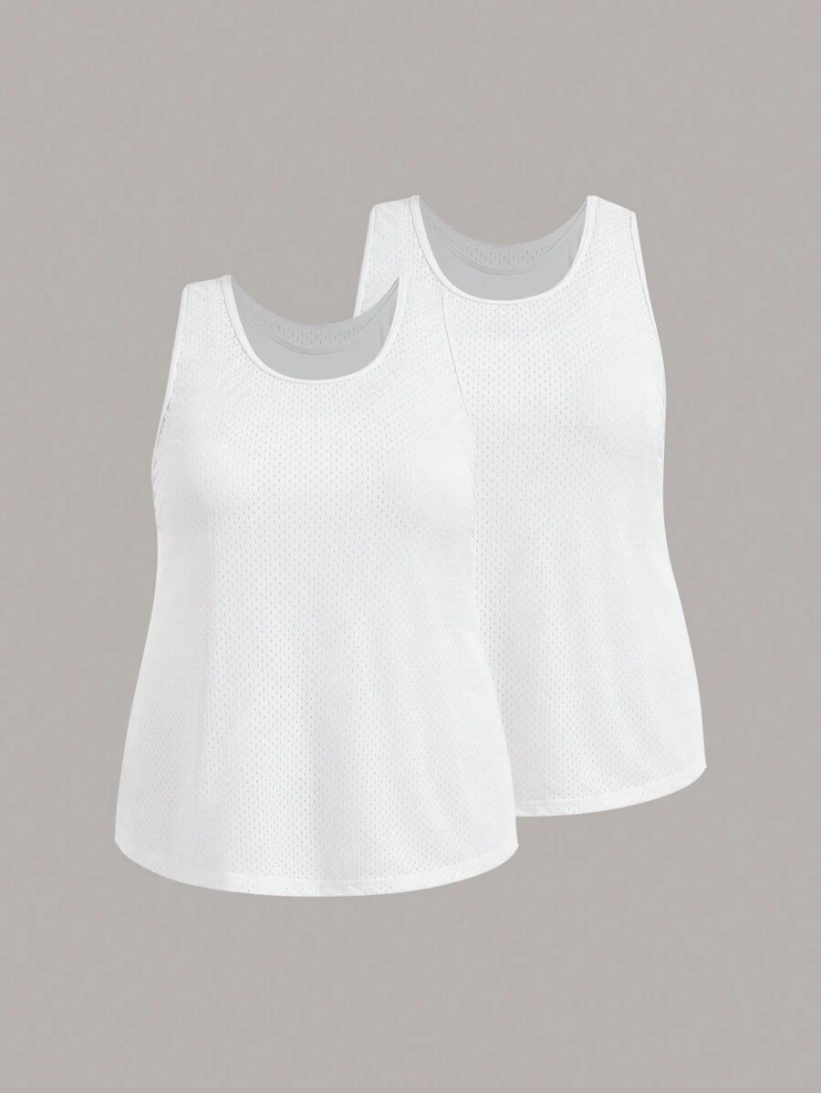 SHEIN Sports Plus Size Solid Color Mesh Sports Tank Top