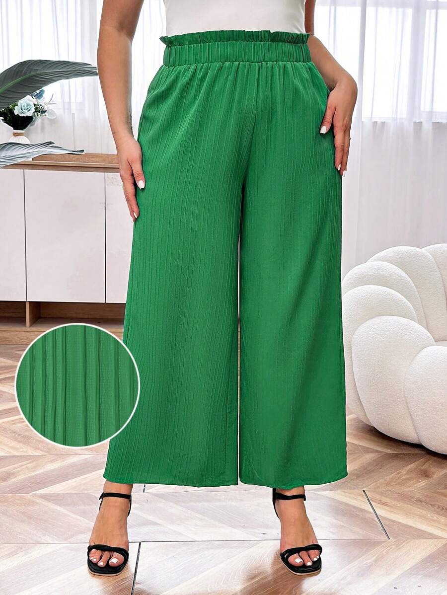 SHEIN LUNE Pantalones Verdes Del Día De San Patricio, Informales, Cómodos, Con Cintura Elástica De Talla Grande, Para Uso Diario Y Salir - Verde - Ver 1