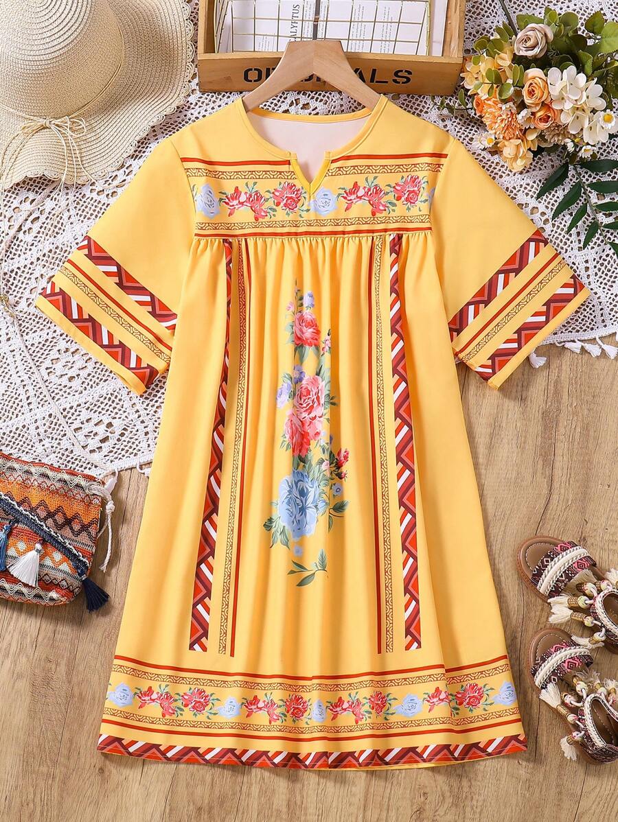 Tween Girl Fashionable All-Match Printed Dress - Multicolor - View 1