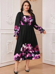 Modelyn 大尺碼女士荷葉袖花卉印花長裙 - 彩色 - 查看 6