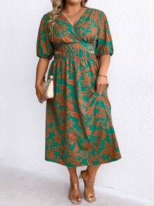 SHEIN Clasi Plus Size Damen-hohlkleid Mit Vollständig Bedruckter Taille