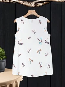 SHEIN LUNE 大尺碼蜻蜓圖案 V 領襯衫 - 白色 - 查看 2