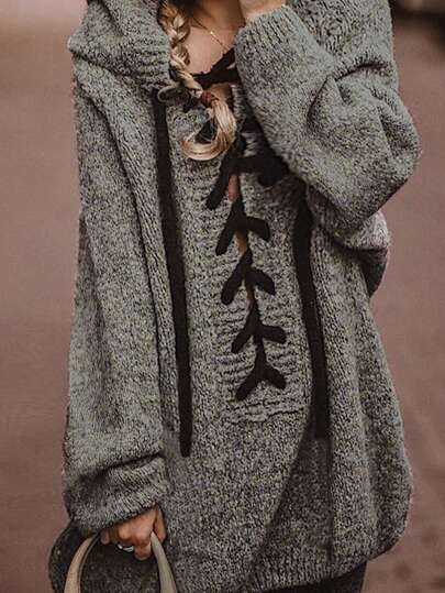 2024 秋冬时尚新品女士休闲 V 领连帽渐变色抽绳套头衫，保暖且适合外穿