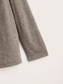 SHEIN LUNE Plus Size High Neck Long Sleeve T-Shirt - Coffee Brown - View 4