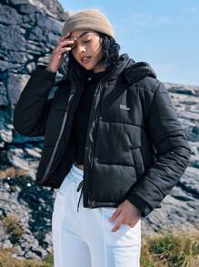 In My Nature In My Nature Women's Hooded Padded Coat With Letter Print, Sports Style