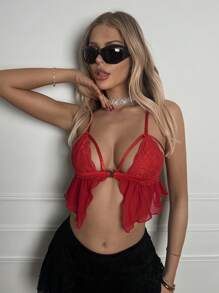 SHEIN ICON Slim Fit Lace Splice Camisole Top With Split Hemline