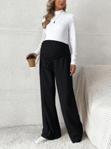 SHEIN Pantalones De Cintura Ajustable Para Mujeres Embarazadas - Negro - Ver 7