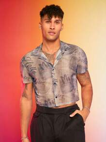 FeverCity 男士休闲印花衬衫，修身短袖纽扣衬衫，Rave - 彩色 - 查看 4