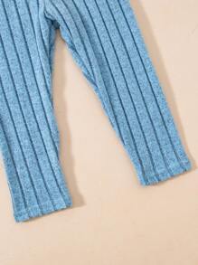 嬰兒女孩荷葉邊圓領長袖上衣和褲子套裝,實色舒適的兩件套裝 - 淺藍色 - 查看 8