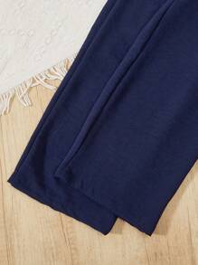 SHEIN 少女時裝優雅印花上衣褲子套裝 - 藍色 - 查看 5