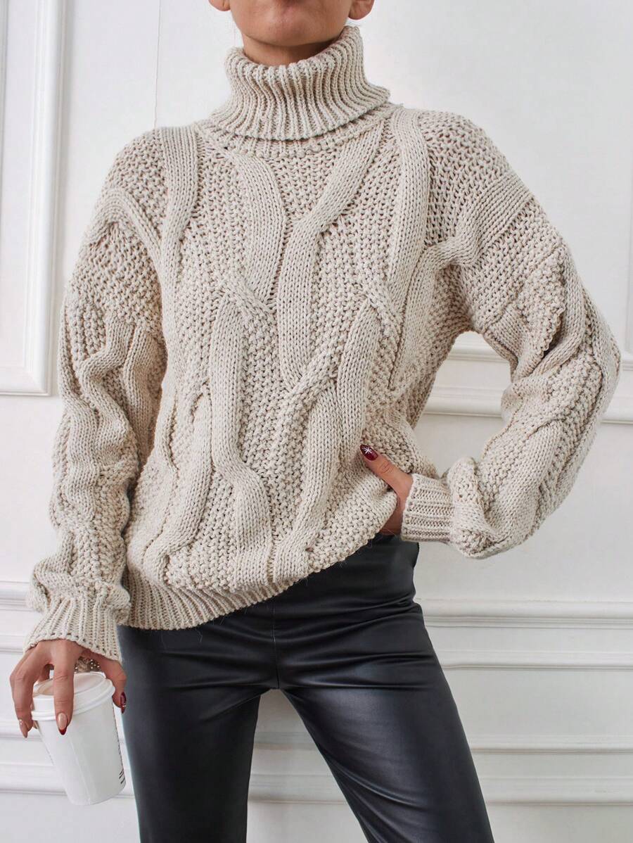 EURMUSE Women's Turtleneck Drop Shoulder Sweater - White - View 1