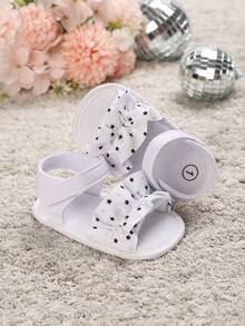 夏季新生儿星星印花防滑凉鞋，带软布鞋底，0-1 岁 - 白色 - 查看 4