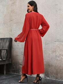 Modelyn 女式水鑽裝飾喇叭袖連身裙 - 橘色 - 查看 2