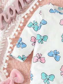 SHEIN Baby Girl Butterfly Pattern Printed Footed Sleeper With Bonnet - White - View 7