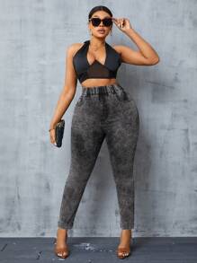 SHEIN SXY Women's Plus Size Stretchy Skinny Jeans - Black - View 3