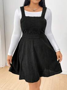 Flirla Plus Solid Overall Dress Without Tee - Black - View 1