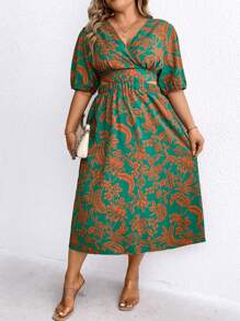 SHEIN Clasi Plus Size Damen-hohlkleid Mit Vollständig Bedruckter Taille