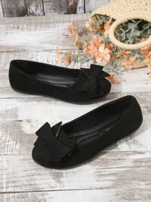 Giày bệt ba lê mũi tròn chất liệu da lộn thời trang thu/đông cỡ lớn cho nữ ngày lễ tình nhân thoải mái - màu đen - Xem 4