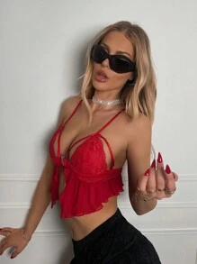 SHEIN ICON Slim Fit Lace Splice Camisole Top With Split Hemline