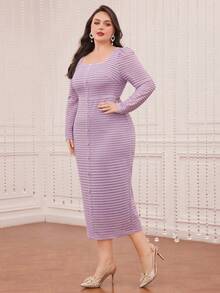 Modelyn 大尺碼女式方領側開衩連身裙 - 紫色 - 查看 5