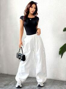 SHEIN Unity Của phụ nữ Không lưng Áo liền quần chặt - màu đen - Xem 6