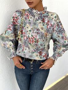 SHEIN LUNE 花卉印花立領襯衫 - 彩色 - 查看 2