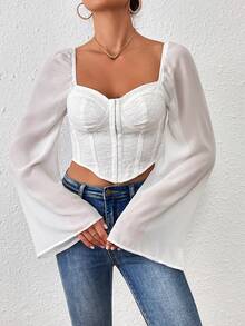 SHEIN Privé 波浪形袖子背心短上衣 - 白色 - 查看 6